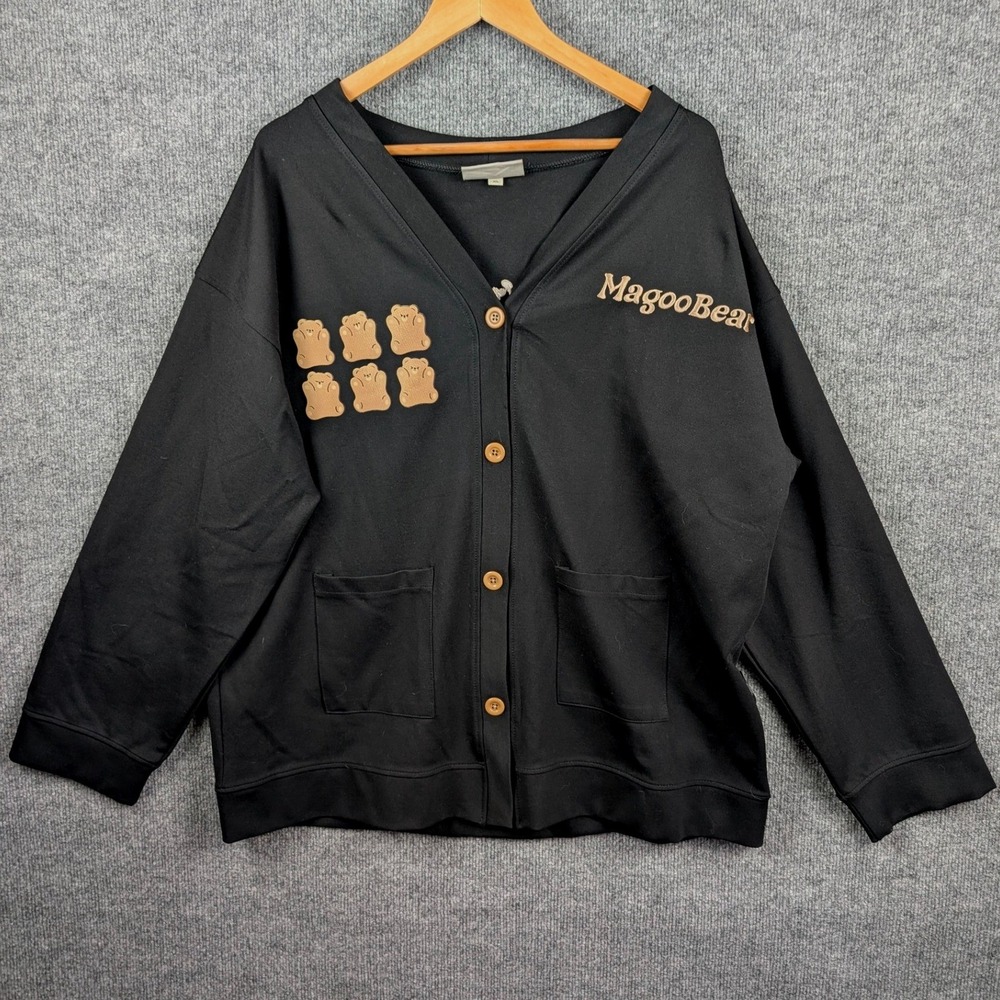 Regods Club MagooBear Cardigan Black Streetwear Oversized Button Front XL